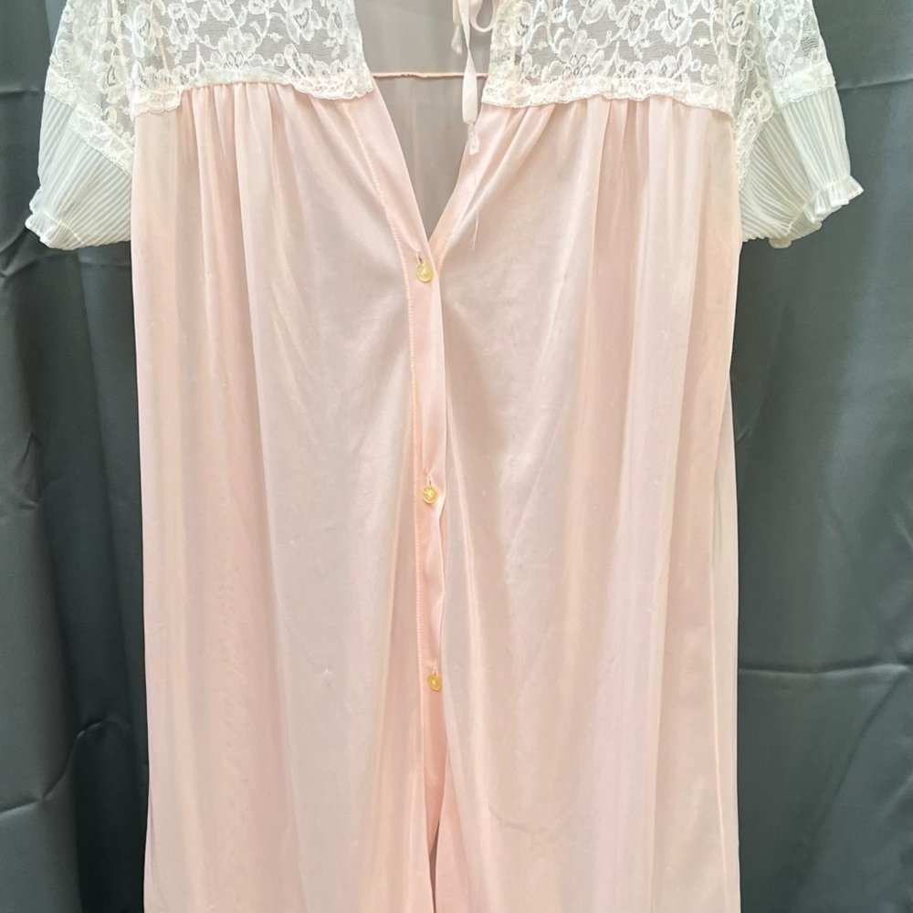 1960's Pastel Pink Peach Vintage Nylon Button Up Short Trim Robe Size Small/Med